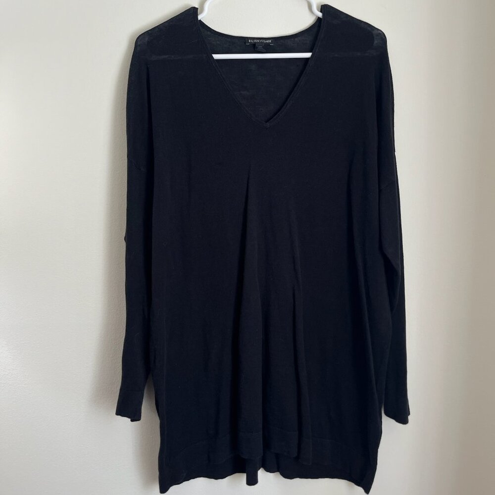 Eileen Fisher Black Cotton/Linen Sweater